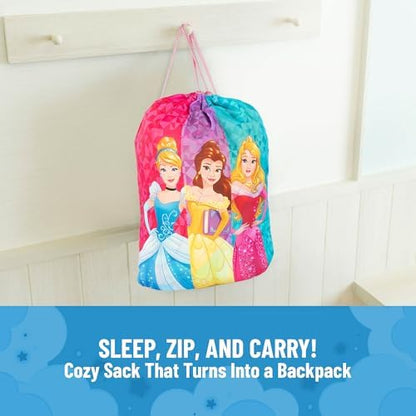 Jay Franco Disney Princess Trip Slumber Sack - Cozy & Warm Kids Lightweight Slumber Bag/Sleeping Bag - Featuring Ariel, Belle, and Cinderella
