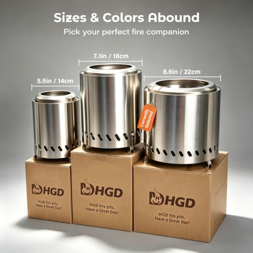 HGD Small Tabletop Fire Pit 8.8 x 8.6 in, Portable Mini Smokeless Table Top Firepit, Low Smoke Camping Stove for Outdoor & Patio, Fueled by Pellets or Wood, with Travel Bag, Stainless Steel, Silver