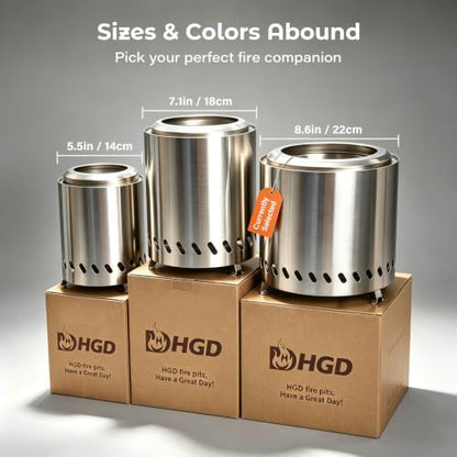 HGD Small Tabletop Fire Pit 8.8 x 8.6 in, Portable Mini Smokeless Table Top Firepit, Low Smoke Camping Stove for Outdoor & Patio, Fueled by Pellets or Wood, with Travel Bag, Stainless Steel, Silver