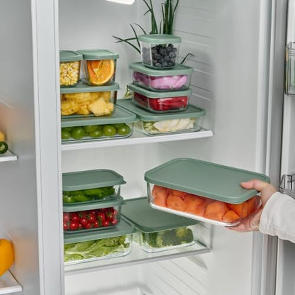 Glass Food Storage Containers with Lids — 6 Piece — 26.5 oz & 40.57 oz Glass with BPA-Free Leak Resistant Stackable Lids — Microwave, Oven & Dishwasher Safe — Ideal for Meal Prep & More - Soft Sage