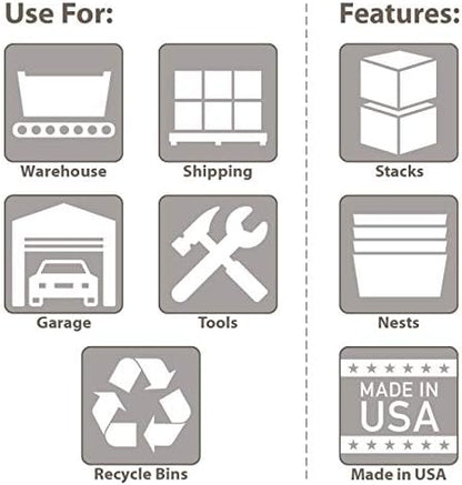 Akro-Mils 35230 Nest and Stack Plastic Storage Container and Distribution Tote, (23-1/2-Inch L x 19-1/2-Inch W x 13-Inch H), Gray, (3-Pack)