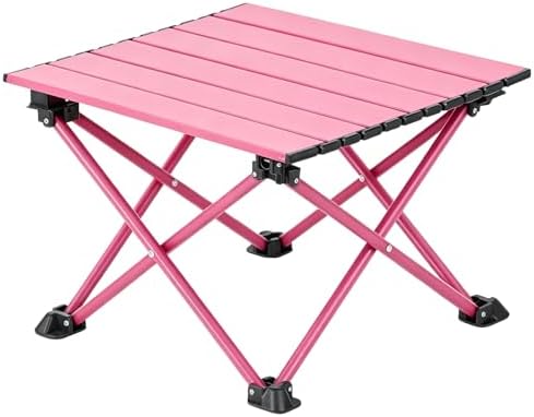 Wind Tour Roll-Up Camping Table, 4-Person Lightweight Portable Outdoor Table with Carry Bag for Picnics BBQ Travel (15.7”x13.7”x11” | Pink)
