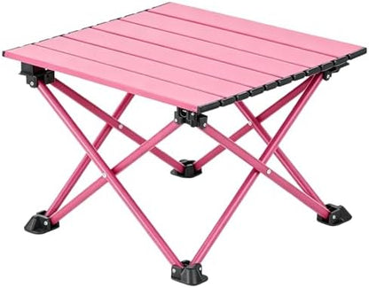 Wind Tour Roll-Up Camping Table, 4-Person Lightweight Portable Outdoor Table with Carry Bag for Picnics BBQ Travel (15.7”x13.7”x11” | Pink)