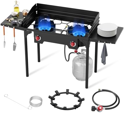 2-Burner Propane Camp Stove, High Pressure Outdoor Gas Burner