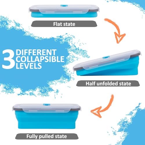 Collapsible Silicone Food Storage Containers Set with Lid & Air Vent,Foldable Lunch Containers(4PCS,Blue,40oz)