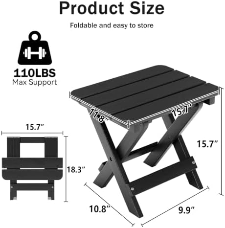Folding Outdoor Side Table,Small HDPE Patio Table,All-Weather Compact Portable End Table for Patio,Porch,Pool,Black,11.8" D x 15.7" W x 15.7" H