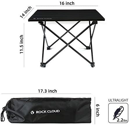 ROCK CLOUD Portable Camping Table Ultralight Aluminum Folding Beach Table Camp for Camping Hiking Backpacking Outdoor Picnic, Black