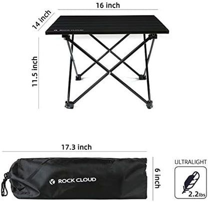 ROCK CLOUD Portable Camping Table Ultralight Aluminum Folding Beach Table Camp for Camping Hiking Backpacking Outdoor Picnic, Black