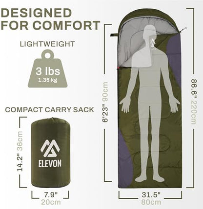 Elevon Double Sleeping Bag for Adults with 2 Pillows, Lightweight Machine Washable 2 Person Sleeping Bag for 3 Seasons Camping Hiking Traveling, Multicolor Option