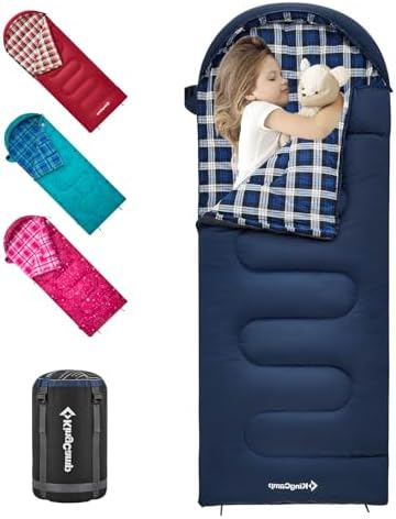 KingCamp 45°F Kids Sleeping Bag, 100% Flannel Sleeping Bag for 10-12 Child