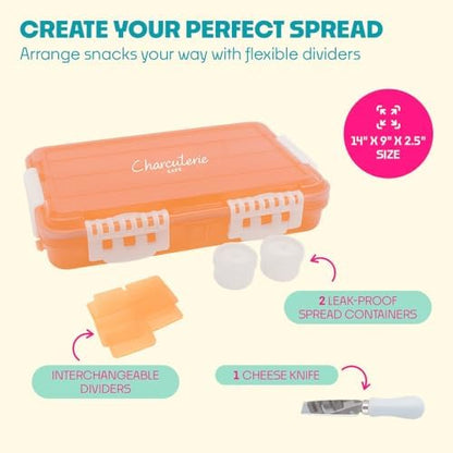 SubSafe Charcuterie Safe - BPA-Free, Food Safe Charcuterie Board with Lid & Handle - Portable Snack Tray Organizer with Dividers, Mini Containers & Cheese Knife - Dishwasher Safe - Blue