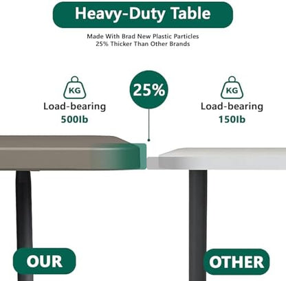 6FT Folding Table, Heavy Duty Plastic Fold-in-Half Utility Table with Handle, Portable Camping Picnic Table with Steel Legs for Indoor Outdoor Party, Dining, Khaki,2 Pack