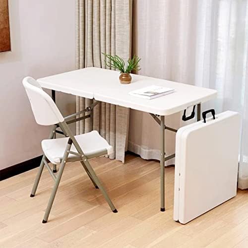SKONYON Folding Table 4 Foot Height Adjustable Fold-in-Half Table with Carrying Handle, Small Card Table Indoor Outdoor Use, White