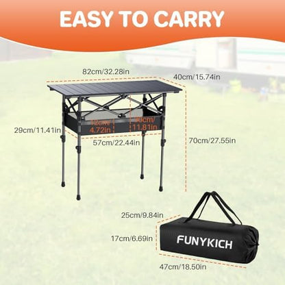 Folding Camping Table(L32.3''xW15.7''), 2 Adjustable Heights 17.3''/27.6''