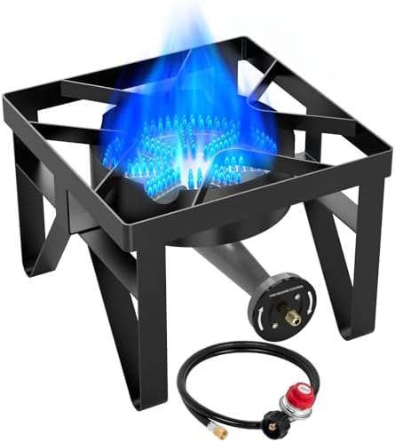 BESTFIRE 200,000 BTU Heavy-Duty Propane Burner – Outdoor Stove with 0-20Psi Adjustable Regulator & Black Hose – Ideal for Home Brewing, Turkey Frying, Camping & Backyard Cooking