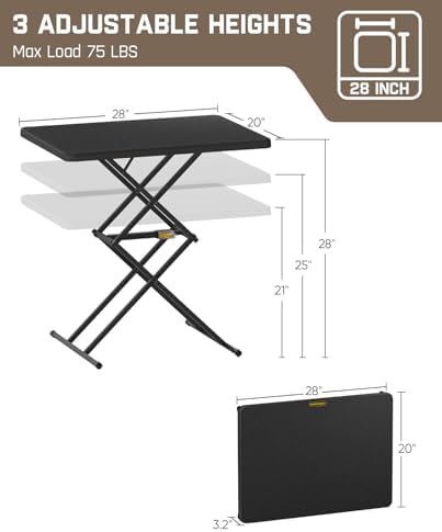 FanttikOutdoor Small Folding Table Quick Adjust 3 Heights, TV Tray, Dining