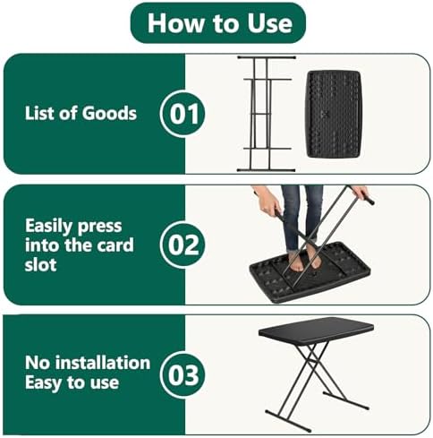 30in Folding Table, Portable Picnic Table with Adjustable Height, Foldable TV Tray Table & Laptop Desk for Small Spaces, Patio, Camping, BBQ, No Assembly Needed, Black