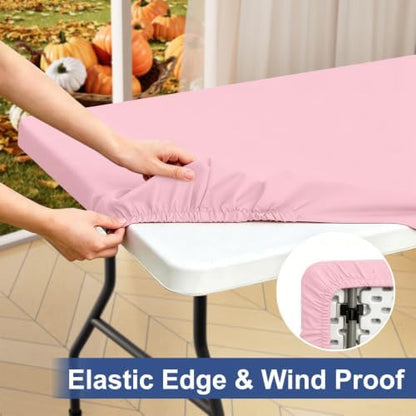 homing Rectangle Table Cloth Cover 4 Foot Pink Elastic Fitted Tablecloth