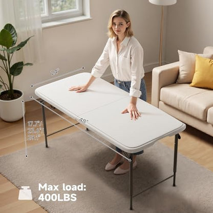 4FT Folding Table, 3 Adjustable Height & Heavy Duty, Double-Layer HDPE with Steel Legs, Foldable Table for Camping, Parties, Picnics, White, 10 Pack