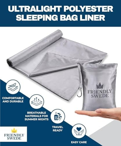 The Friendly Swede Sleeping Bag Liner, Adult Sleep Sack for Hotels, 3 Sizes