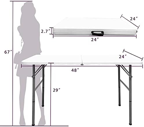 Gocamptoo Folding Table,4ft Indoor Outdoor Heavy Duty Portable Folding Square Plastic Dining Table w/Handle, Lock for Picnic, Party, Camping (4 FT) …