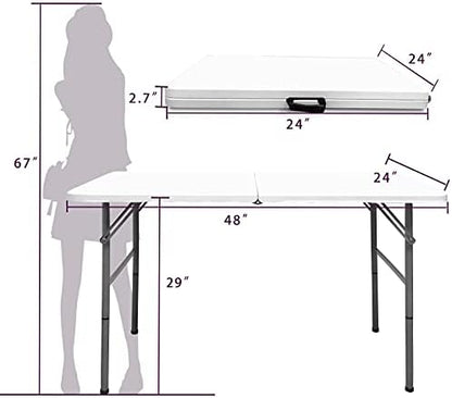 Gocamptoo Folding Table,4ft Indoor Outdoor Heavy Duty Portable Folding Square Plastic Dining Table w/Handle, Lock for Picnic, Party, Camping (4 FT) …