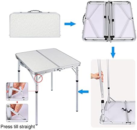 RedSwing Small Square Folding Table 2 Feet Adjustable Height, Lightweight and Portable Aluminum Camping Table for Outdoor Indoor Picnic, 24 in x 24 in x 27 in