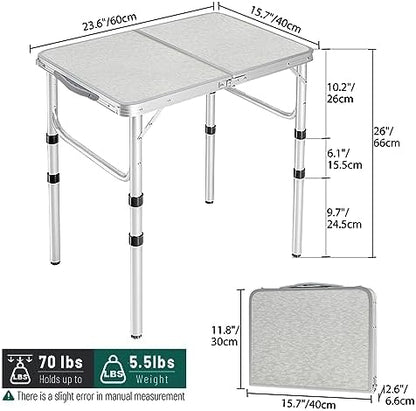 RedSwing Small Folding Table 2 Feet, Small Foldable Table Adjustable Height, Lightweight Portable Aluminum Camping Table, 3 Heights, 23in x 15 in x 10 in