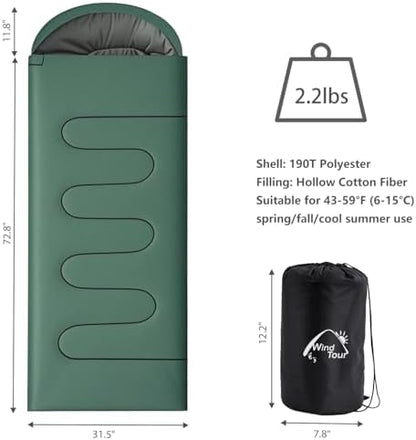 Wind Tour 3 Season Lightweight Waterproof Sleeping Bag Indoor & Outdoor for Hiking Backpacking Camping Traveling