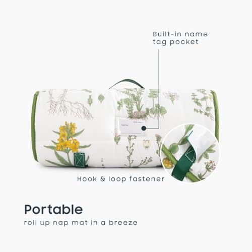 Wake In Cloud - Toddler Nap Mat with Pillow and Blanket, 100% Cotton Fabric, for Kids Girls Ages 3 Plus in Daycare Kindergarten Preschool, Sleeping Bag, Botanical Flowers