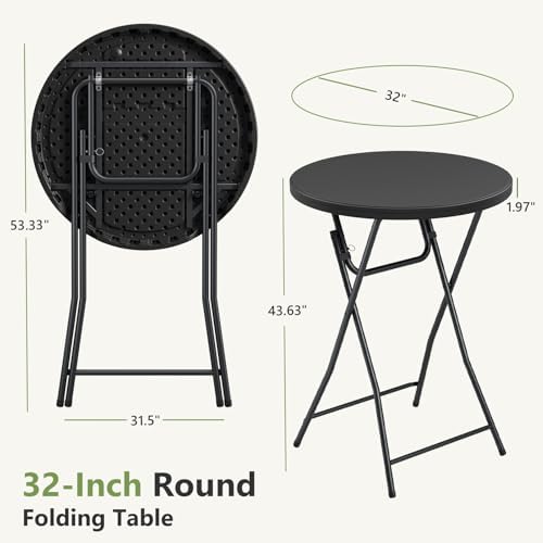 Folding Table 2 Pack, 32 Inch Foldable Cocktail Bar, High Top Round Folding Bar Tables No Assembly, Portable Bistro & Commercial Event Furniture for Wedding, Banquet, Party, Indoor Outdoor Use