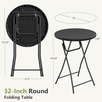Folding Table 2 Pack, 32 Inch Foldable Cocktail Bar, High Top Round Folding Bar Tables No Assembly, Portable Bistro & Commercial Event Furniture for Wedding, Banquet, Party, Indoor Outdoor Use