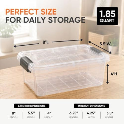 Superio 1.85 Quart Clear Plastic Storage Boxes with Lids, Stackable Organizer Containers, BPA-Free Storage Bins for Home, Office, School & Dorm, 8 Pack