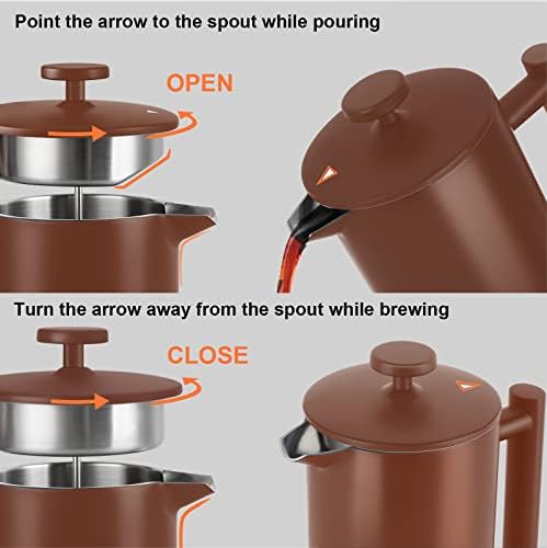 Secura French Press Coffee Maker, 304 Grade Stainless Steel Insulated Coffee Press with 2 Extra Screens, 34oz (1 Litre), Coffee
