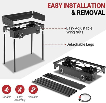2 Burner Propane Camp Stove | 150,000 BTU | High Pressure Gas Burners