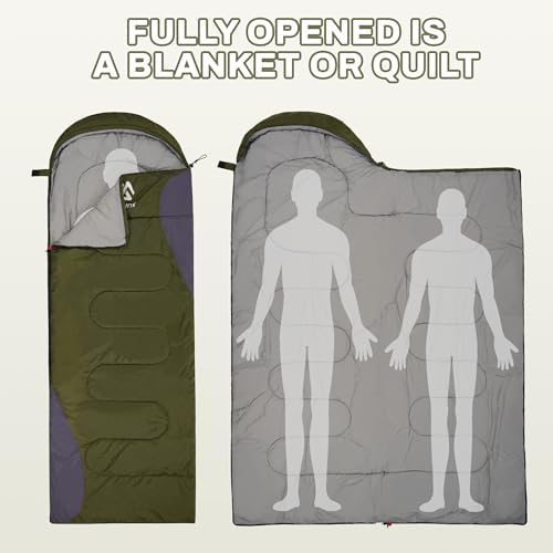 Elevon Double Sleeping Bag for Adults with 2 Pillows, Lightweight Machine Washable 2 Person Sleeping Bag for 3 Seasons Camping Hiking Traveling, Multicolor Option