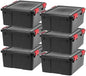 IRIS USA 6-Pack 31 Qt Storage Bins with Gasket Lids, Black/Red