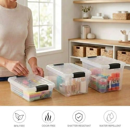 Superio 3.4 Quart Clear Plastic Storage Boxes with Lids, Stackable Organizer Containers, BPA-Free Storage Bins for Home, Office, School & Dorm, 6 Pack