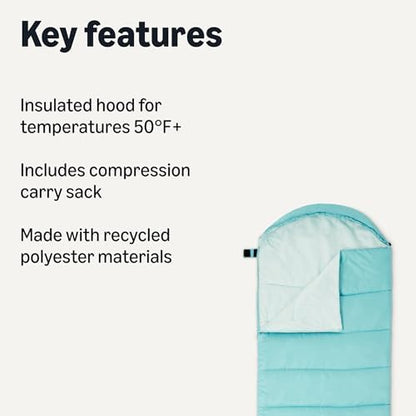 Amazon Basics Sleeping Bags for Adults, Camping Essentials, 3 Season Warm & Cool Weather
