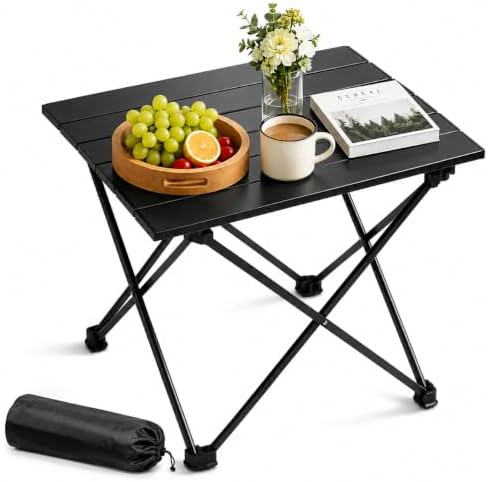 Folding Camping Table – Ultralight Aluminum Portable Table for Camping, Hiking, Backpacking, Picnic, Beach, BBQ – Compact Lightweight Collapsible Travel Side Table for Outdoor, RV, (1)