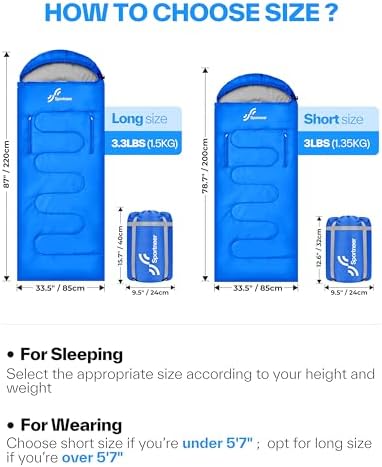 Sportneer Wearable Sleeping Bag for Adults & Kids – Walkable with Arm Zippers, Warm Weather & Cold Waterproof, Compact for Camping, Stadiums, Travel, Backpacking & Car Use