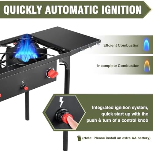 Bestfire 2 Burner Propane Camping Stove,150,000 BTU,Exclusive One-Touch Auto Ignition (Safer & Convenient),2 Side Shelves,CSA-Certified,30s Tool-Free Setup,Portable for Camping, Estufa De Gas Portatil