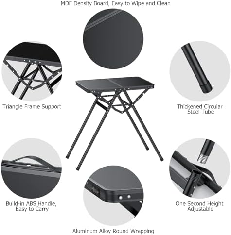 JiGiU Folding Table with Metal Mesh Desktop, Grill Table Camping Table with Carry Handle Adjustable Height (9.7", 28", 18.8"), 180lbs Weight Capacity Outdoor Table for Camp, Cooking, BBQ, RV, Picnic