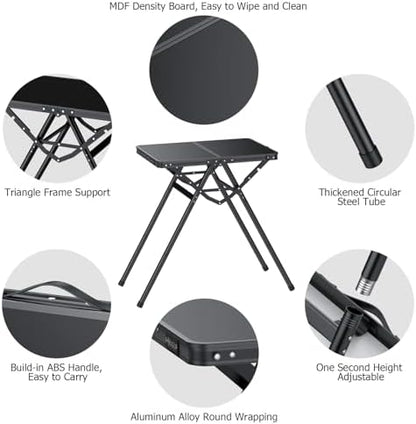 JiGiU Folding Table with Metal Mesh Desktop, Grill Table Camping Table with Carry Handle Adjustable Height (9.7", 28", 18.8"), 180lbs Weight Capacity Outdoor Table for Camp, Cooking, BBQ, RV, Picnic