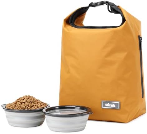 Dog Food Travel Bag 2PCS Collapsible Dog Travel Bowls dog food storage container 20L (Yellow, Large)