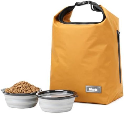 Dog Food Travel Bag 2PCS Collapsible Dog Travel Bowls dog food storage container 20L (Yellow, Large)