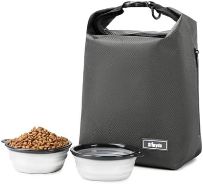 Travel Dog Food Container Pet Food Storage Bag Containers 2PCS Collapsible Travel Dog Bowls Waterproof Camping Storage Essentials Kibble Carrier 20L Easy to Clean (Grey, Small)