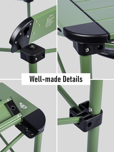 iClimb Lightweight Stable Alu. Folding Square Table Roll Up Top (Green, M)