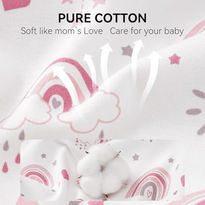 Baby Sleep Sack 18-24 Months, Long Sleeve Baby Wearable Blanket 0.5 Tog with Mittens, 2-Way Zipper Toddler Cotton Sleeping Sack for Boy and Girl Pink Rainbow 2 Pack(XLarge)
