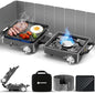 2-Burner Pro Camping Stove,24000 BTU Camp Stove,Foldable Propane Stove Includes Carry Bag,Windscreen Griddle, Portable Stove,Camping Essentials,Suitable For Outdoor Cooking (Gray)